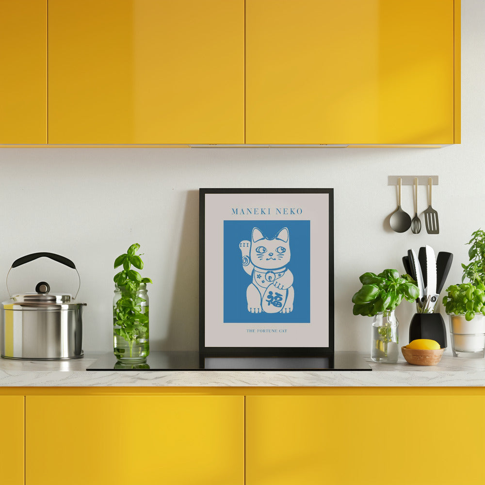 Maneki-neko Cat Blue Poster