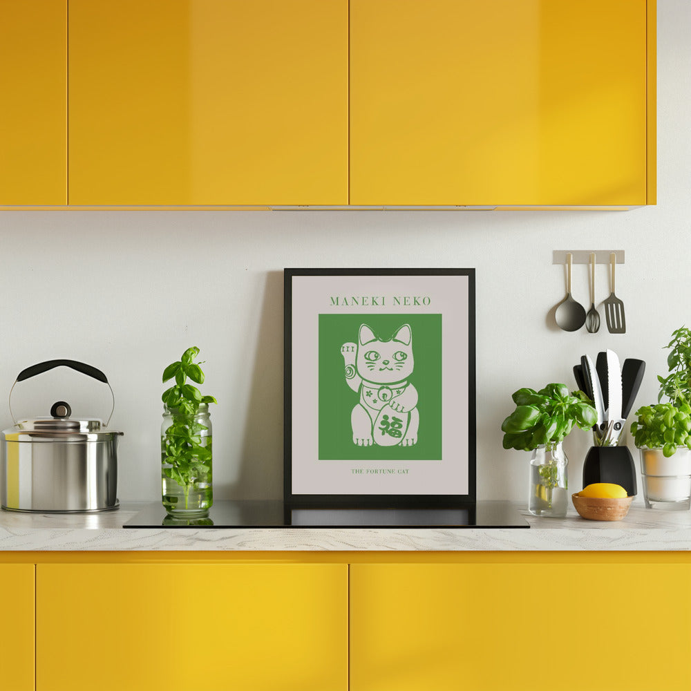 Maneki-neko Cat Green Poster