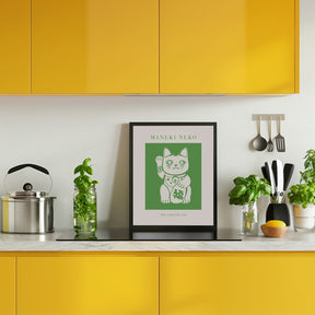 Maneki-neko Cat Green Poster