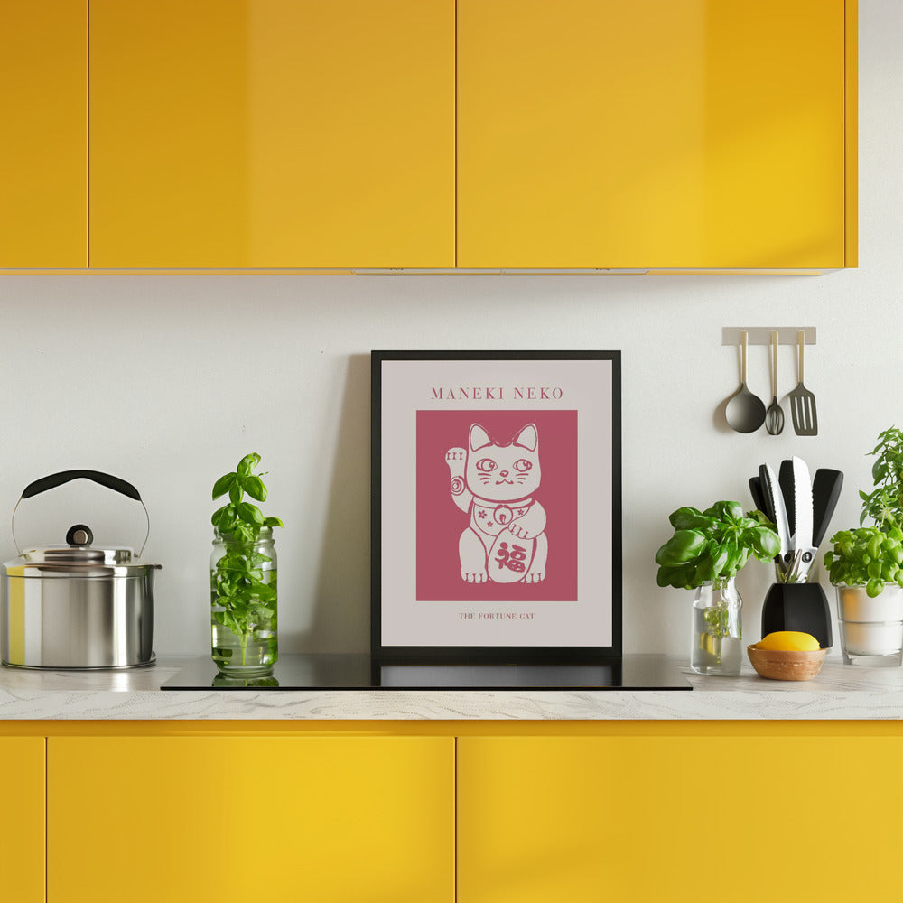 Maneki-neko Cat Pink Poster