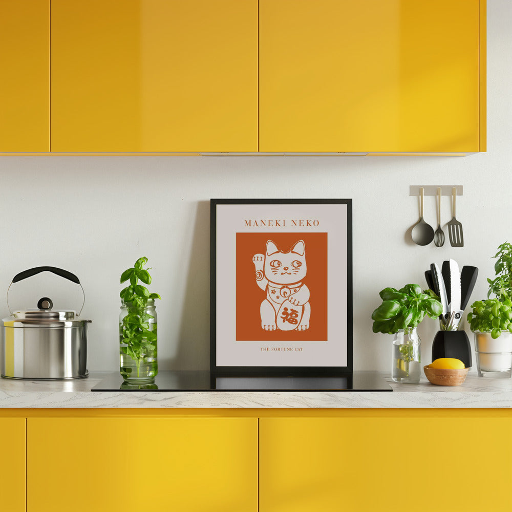 Maneki-neko Cat Orange Poster