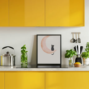 Cat Crescent Moon Poster