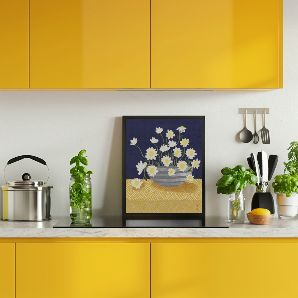 Daisy Bowl In Bloom Illustration Art Poster