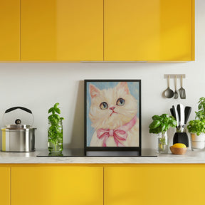 Pink Bow White Cat Poster