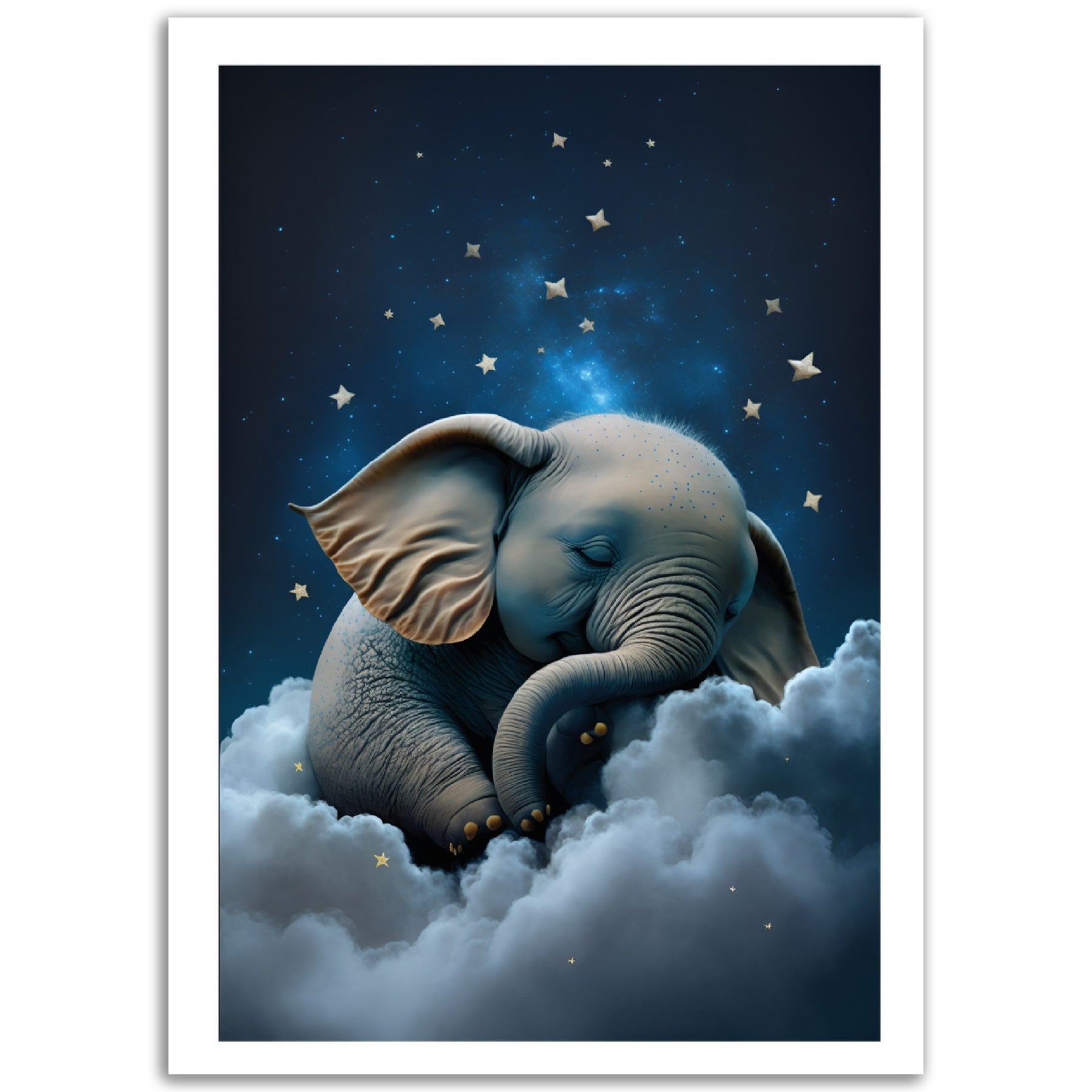 Baby-Elefant, der auf einem Wolken-Plakat schläft 