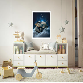 Baby Elefant durmiendo en una nube Póster 