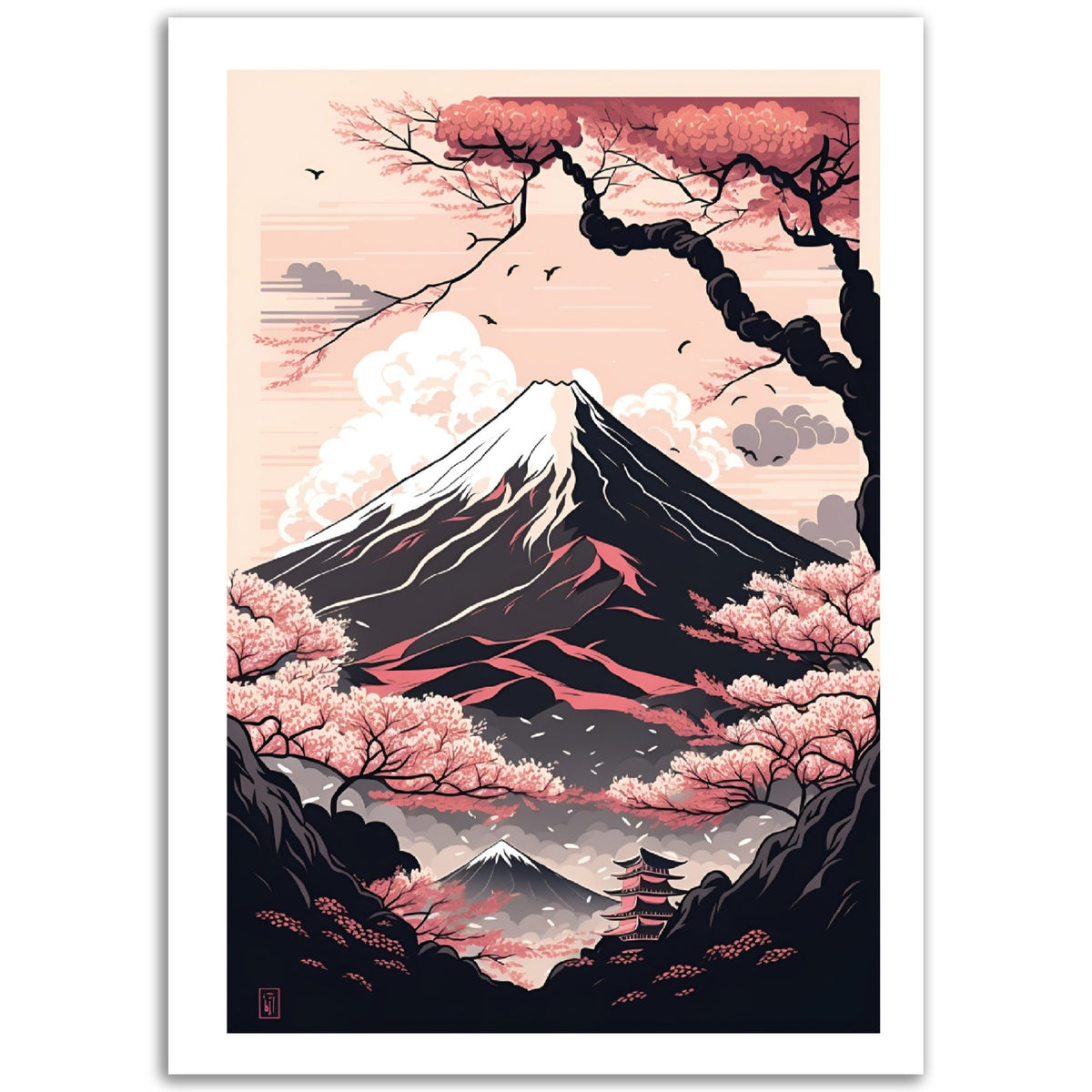 Mount Fuji Japan during Cherry Blossom Season Poster