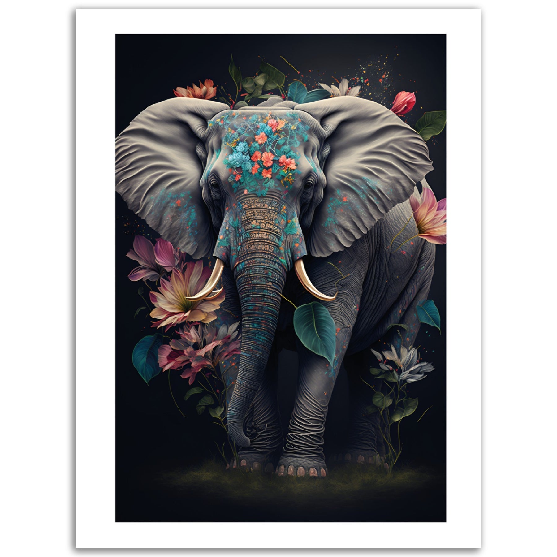 Elephant in Flowers Poster