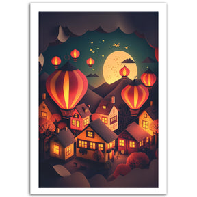 Paper Ballon Village By Night Poster